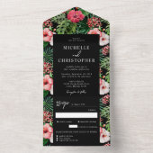 Invitation Tout En Un Hibiscus tropical Mariage moderne Noir (À l'intérieur)
