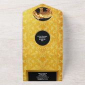 Invitation Tout En Un Hindou indien éléphants or noir damassé Hindi (Dehors)