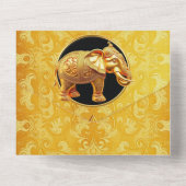 Invitation Tout En Un Hindou indien éléphants or noir damassé Hindi (Verso)