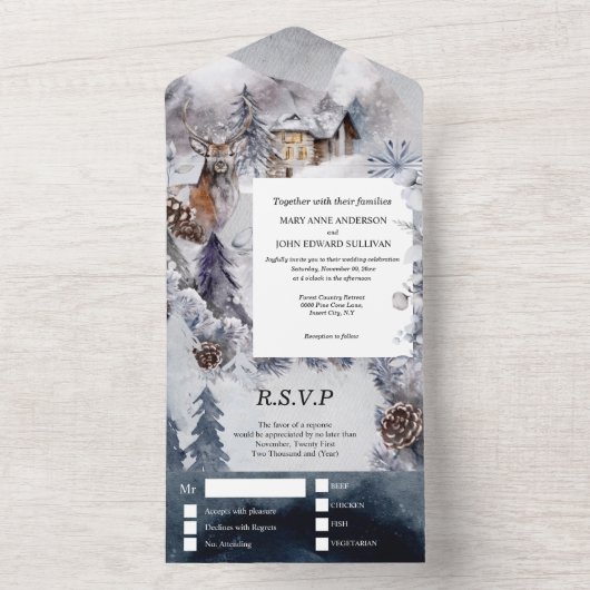 Invitation Tout En Un Hiver cerf mariage pays boisé neige forêt a (À l'intérieur)