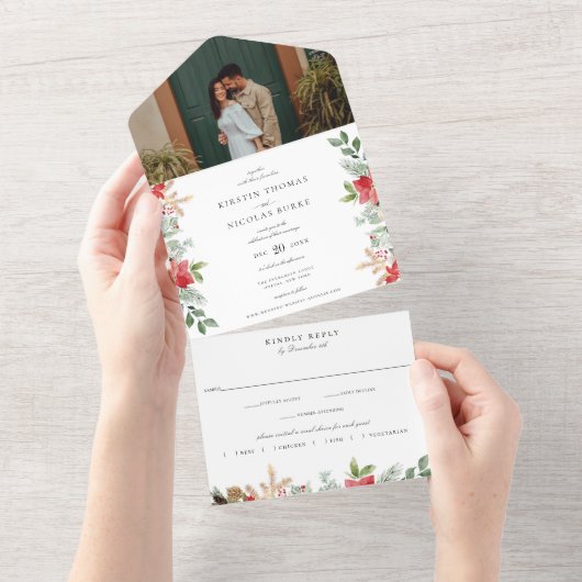 Invitation Tout En Un Hiver Chic Botanique Floral Mariage vert (Déchirure)