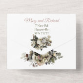 Invitation Tout En Un Hiver Conifer Floral Cream Peony Mariage élégant (Verso)