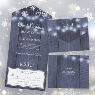 Invitation Tout En Un Hiver merveilleux flocons de neige mariage rustiqu