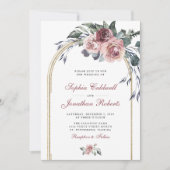 Invitation Tout en un hiver Rose Eucalyptus Mariage or (Devant)