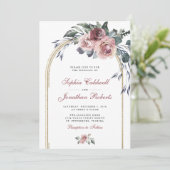 Invitation Tout en un hiver Rose Eucalyptus Mariage or (Debout devant)