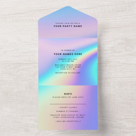 Invitation Tout En Un Holographique Personnalisé Moderne Élégant (À l'intérieur)