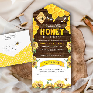 Invitation Tout En Un Honeypeb Beehive Honey Bee Barn Baby shower en boi