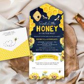 Invitation Tout En Un Honeypeb Beehive Honey Bee Navy Baby shower bleu