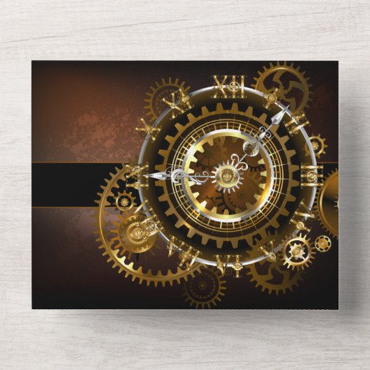 Invitation Tout En Un Horloge Steampunk avec des engrenages anciens (Recto)