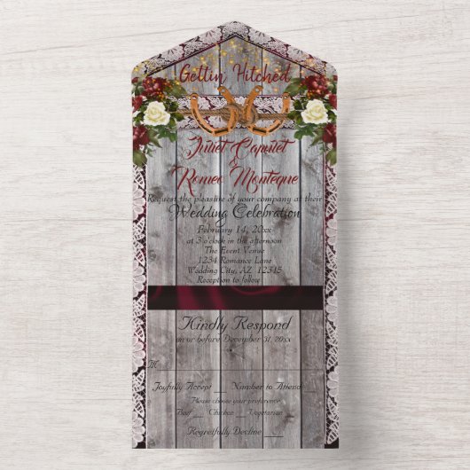 Invitation Tout En Un Horseshoe & Lace Gettin' Hitched Mariage (À l'intérieur)