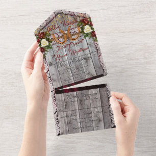 Invitation Tout En Un Horseshoe & Lace Gettin' Hitched Mariage