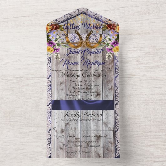Invitation Tout En Un Horseshoe & Lace Gettin' Hitched Mariage (À l'intérieur)