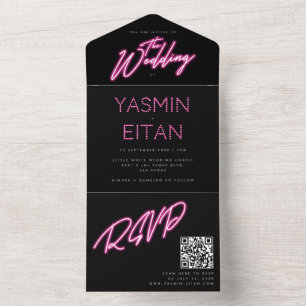 Invitation Tout En Un Hot rose noir néon lumière fille Mariage