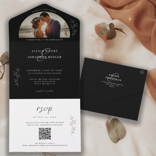 Invitation Tout En Un Humeur romantique Mariage botanique Photo Tout en