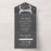 Invitation Tout En Un "Hunt is Over" Rustic Antler Strings Mariage léger (À l'intérieur)