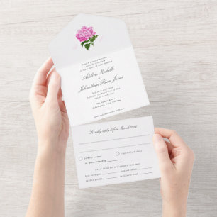 Invitation Tout En Un Hydrangea tout en un blanc et rose
