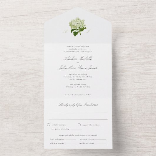 Invitation Tout En Un Hydrangea tout en un blanc et vert (À l'intérieur)
