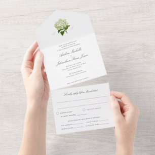 Invitation Tout En Un Hydrangea tout en un blanc et vert