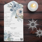 Invitation Tout En Un Ice Blue Winter Floral QR Code