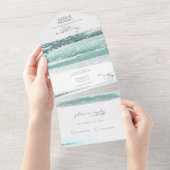 Invitation Tout En Un ID Turquoise Mariage Abstrait des traits de peintu (Déchirure)