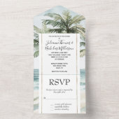 Invitation Tout En Un Île tropicale Palmiers Ocean Beach Mariage (À l'intérieur)