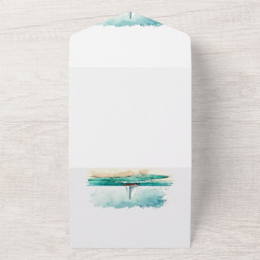 Invitation Tout En Un Illustration mariage simple d'aquarelle marine (Dehors)