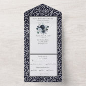 Invitation Tout En Un Imprimé léopard marine et argent Aquarelle Fleur  (À l'intérieur)