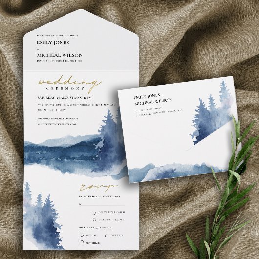 INVITATION TOUT EN UN INDIGO INK BLEU MOUNTAIRES PINE COULEUR D'EAU MARI