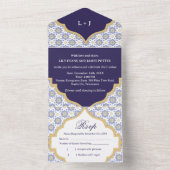 Invitation Tout En Un Indigo Moroccan Tile Wedding  (À l'intérieur)