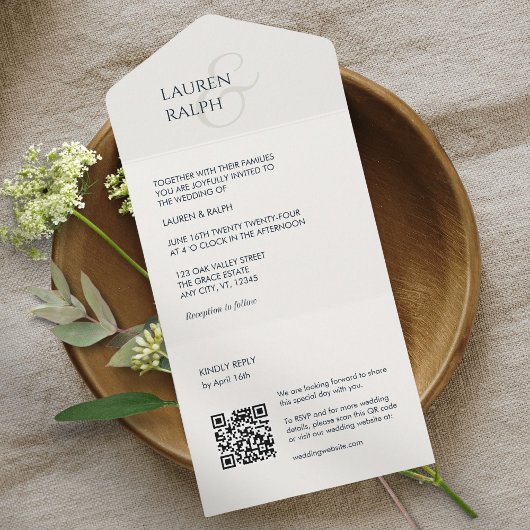 Invitation Tout En Un Initiales chic noir et ivoire