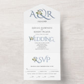 Invitation Tout En Un Initiales et ampersand bleu outrepasse, mariage ro (À l'intérieur)