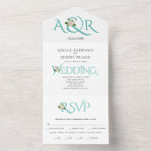 Invitation Tout En Un Initiales et ampersand bleu turquoise, mariage ros (À l'intérieur)