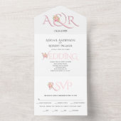 Invitation Tout En Un Initiales rose vif et mariage de bouquet rose (À l'intérieur)