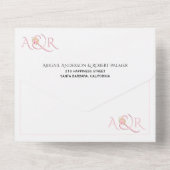 Invitation Tout En Un Initiales rose vif et mariage de bouquet rose (Verso)