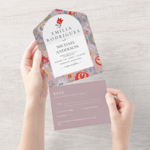 Invitation Tout En Un Invitación de Boda Español Inglés Rsvp FOLKART