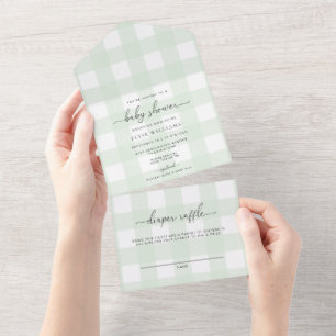 Invitation Tout En Un Invitation Green En vichy All In One baby shower