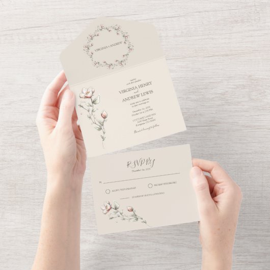 Invitation Tout En Un Inviter le Mariage Rose sauvage tout en un mariage (Déchirure)