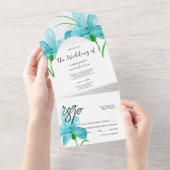 Invitation Tout En Un Iris aquarelle bleu romantique élégant (Déchirure)