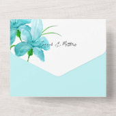 Invitation Tout En Un Iris aquarelle bleu romantique élégant (Verso)