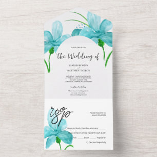 Invitation Tout En Un Iris aquarelle bleu romantique élégant