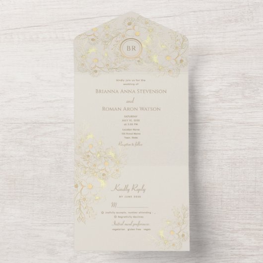 Invitation Tout En Un Ivoire classique et Mariage d'or (À l'intérieur)