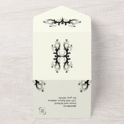 Invitation Tout En Un Ivoire et noir Tri Plier avec Mariage Rsvp (Dehors)