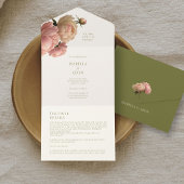 Invitation Tout En Un Ivoire et olive | Mariage Rose