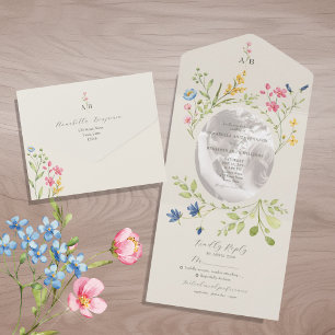 Invitation Tout En Un Ivoire Wildflower Fleurs Photo Mariage