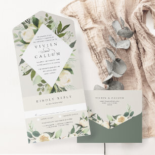 Invitation Tout En Un Ivory Bloom Aquarelle Mariage de cadre Floral