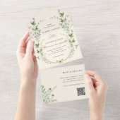 Invitation Tout En Un Ivory Elegant Fleur sauvage QR Code Mariage (Déchirure)