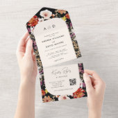 Invitation Tout En Un Ivory Fall Fleur sauvage Botanique QR Code Mariage (Déchirure)