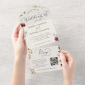 Invitation Tout En Un Ivory Fall Fleur sauvage QR Code Automne Mariage (Déchirure)