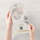 Invitation Tout En Un Ivory Olive Photo Monogram Wedding (Déchirure)