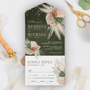 Invitation Tout En Un Ivory Palm Floral Terreux Pampas Sage Vert Mariage